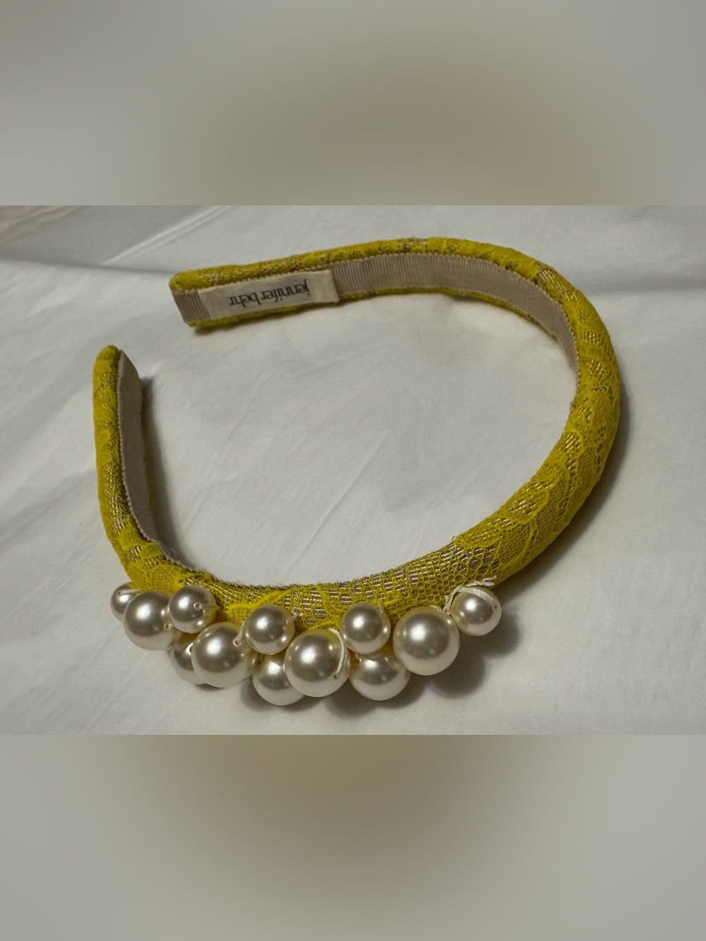Jennifer Behr AUTHENTIC Lemon Yellow Lace Pearl Cluster Embellished Headband - Picture 11 of 16